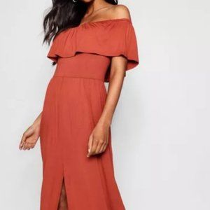 Mauve Pink Off-Shoulder Maxi Dress with Slit